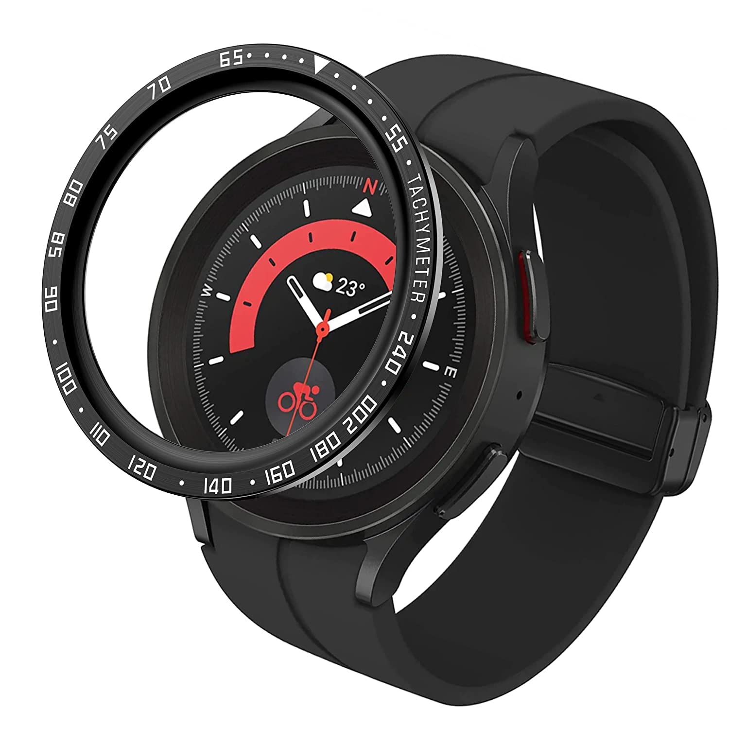 Oboe Bezel Styling Case Compatible with Samsung Watch 5 Pro 45mm Bezel Ring Adhesive Cover Anti Scratch Stainless Steel Protection (Black)