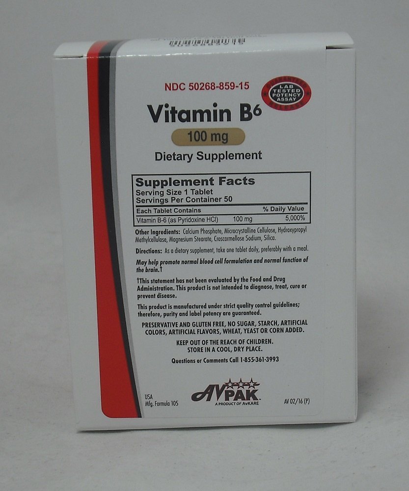 Vitamin B-6 Tablets 100 MG, 50 Count