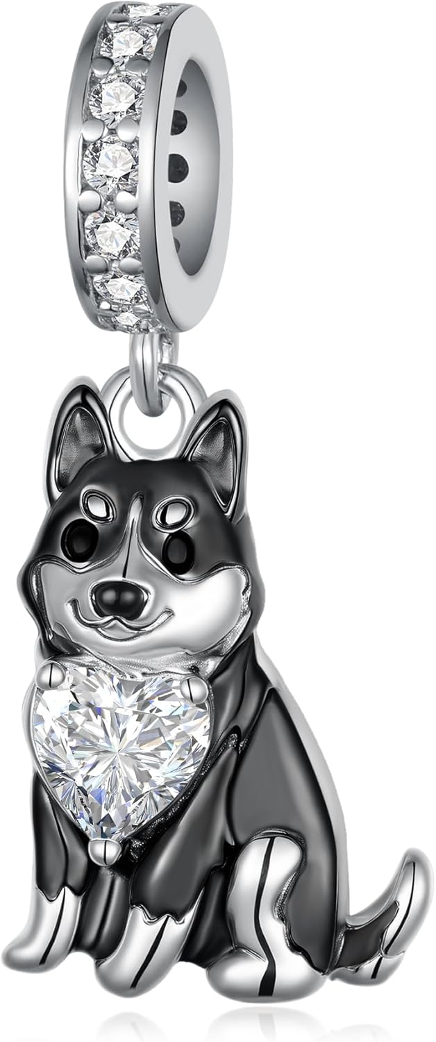 Husky Gifts 925 Sterling Silver Husky Dog Charms for Bracelets Cute Animals Jewelry Gifts for Women