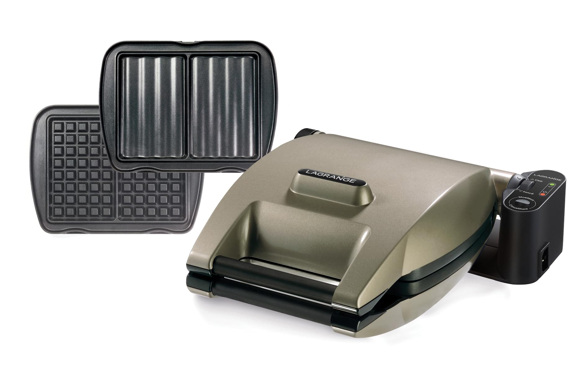 LAGRANGE Gaufrier Premium, 1200W, 2 jeux de plaques inclus (Gaufre & Croque Monsieur), Fabriqué en France, Réversible sur son socle, Cuisson personnalisée, Plaques amovibles, Multifonction, 019422