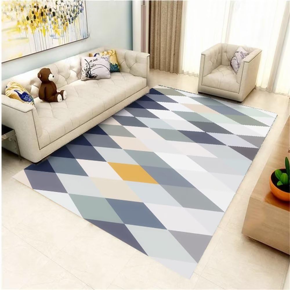 Tapis décoration de tapis bleu au tissage résistant style treillis