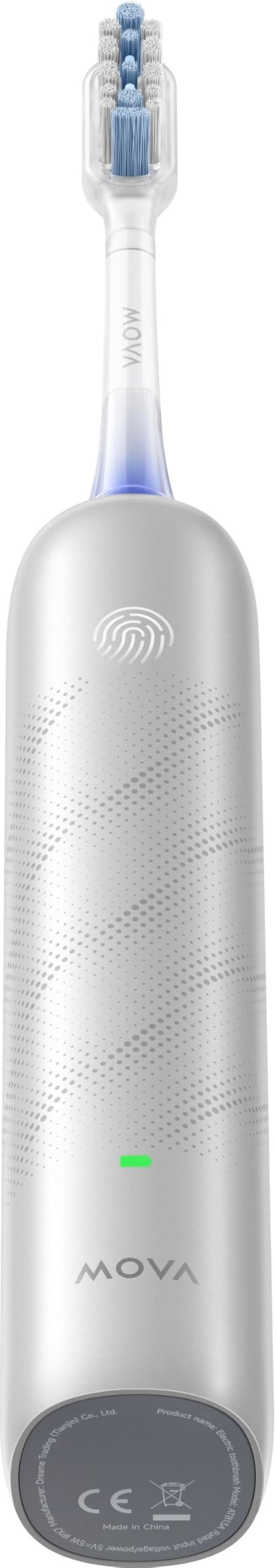 Mova Fresh Pro 3DClean Spazzolino elettrico con App, Ricaricabile per adulti, 2 testine e custodia da viaggio, testina di ricambio 3in1 con supporto, 30 giorni di durata della batteria, Argento