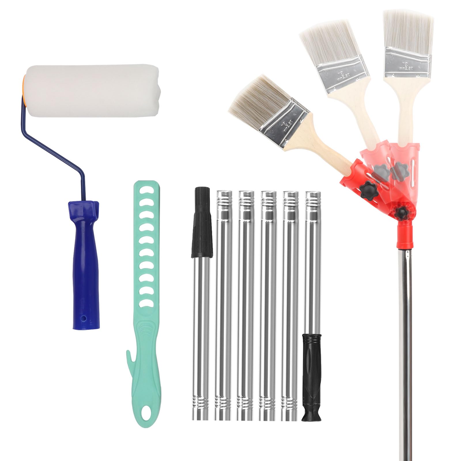 Herramienta Extensor de Pincel Pintura de Múltiples Angulos, Extensor de Poste de Pincel Multiángulo de 180° con Agitador, Alargador Rodillo Pintura Varillas de Extensión de Mango para Techos Paredes