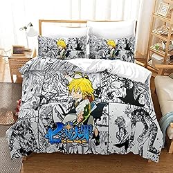 Torchic Juegos de Fundas para edredón Dibujos Animados Anime The Seven Deadly Sins Color 3D Funda de edredón y Funda de Almohada Impresa,3 Piezas-Single 140 * 210CM