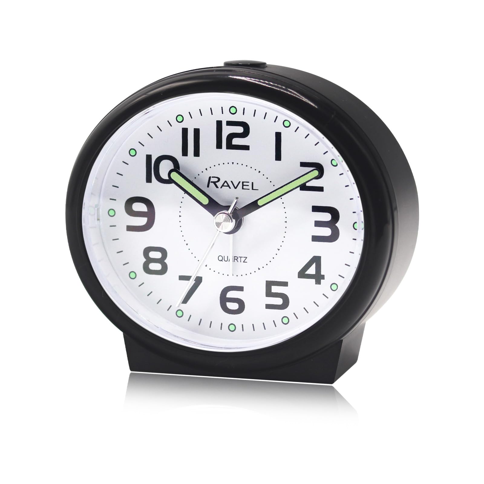 Ravel Black - Oval Modern Midsize Bedside Alarm Clock With Snooze And Light - Analogue Quartz - Rc046 .3
