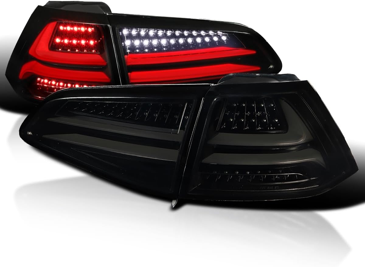 Glossy Black LED Tail Lights Compatible with 2015-2017 Volkswagen Golf GTI Models, Left + Right Pair Assembly