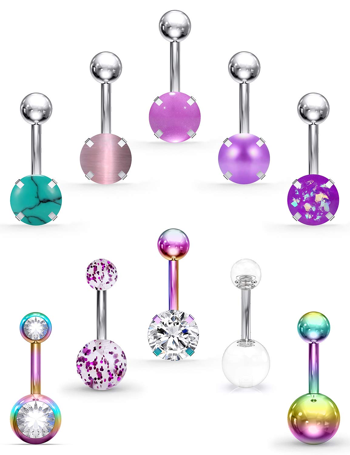 Jenxnjsjo Belly Button Rings Belly Rings Belly Button Rings Surgical Steel Navel Rings Navel Jewelry Navel Rings for Women Navel Piercing Jewelry 14G 1/4inch 10PCS