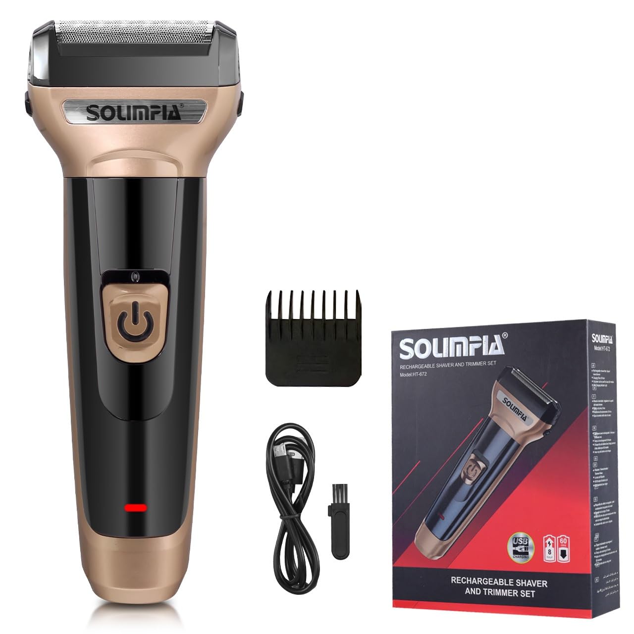 SOLIMPIA HT-672 3-in-1 Rechargeable Shaver Hair Clipper & Nose Trimmer Set, Beard & Moustaches Hair Machine Hair Clipper, Shaver & Nose Trimmer with Precision Blades, Gold-image-18