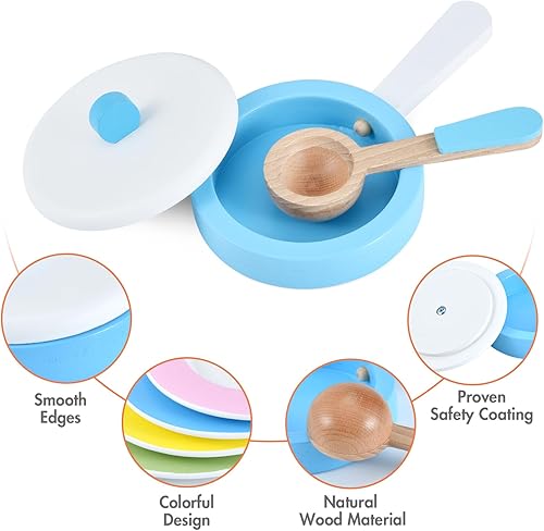 Miniatura 3 de WHOHOLL Juego de platos de cocina y juego de madera, juguetes de cocina Montessori para niñas y niños, accesorios de cocina para niños de 1 a 5