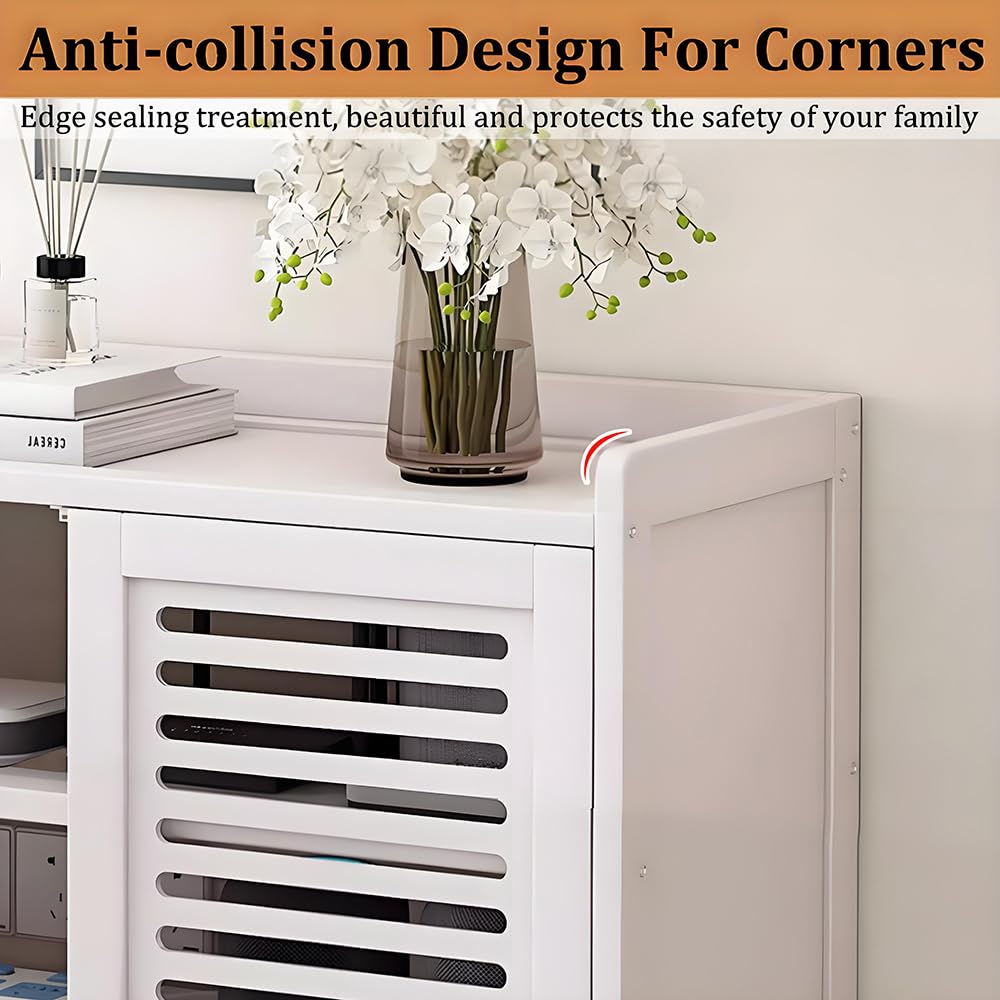 Caja Organizadora Cables, Router Rack, Gestión de Cables Estante de Almacenamiento Está Diseñada para Mantener los Cables Ordenados y Proteger los Equipos de la Acumulación de Polvo y Daños(White)