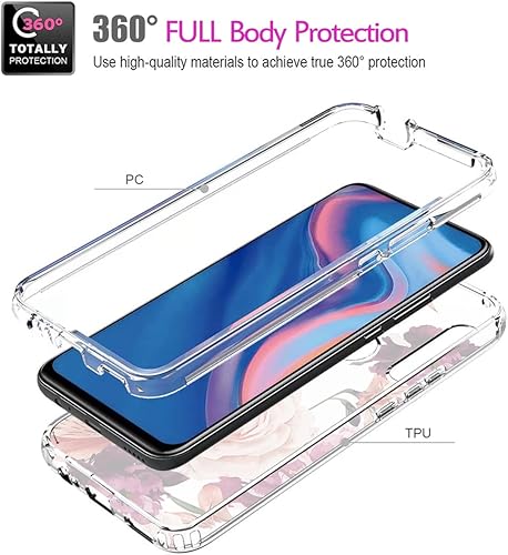 Miniatura 3 de Funda para Y9 Prime 2019Honor 9XP Smart Z con protector de pantalla de vidrio templado, cuerpo completo transparente con protección de diseño floral