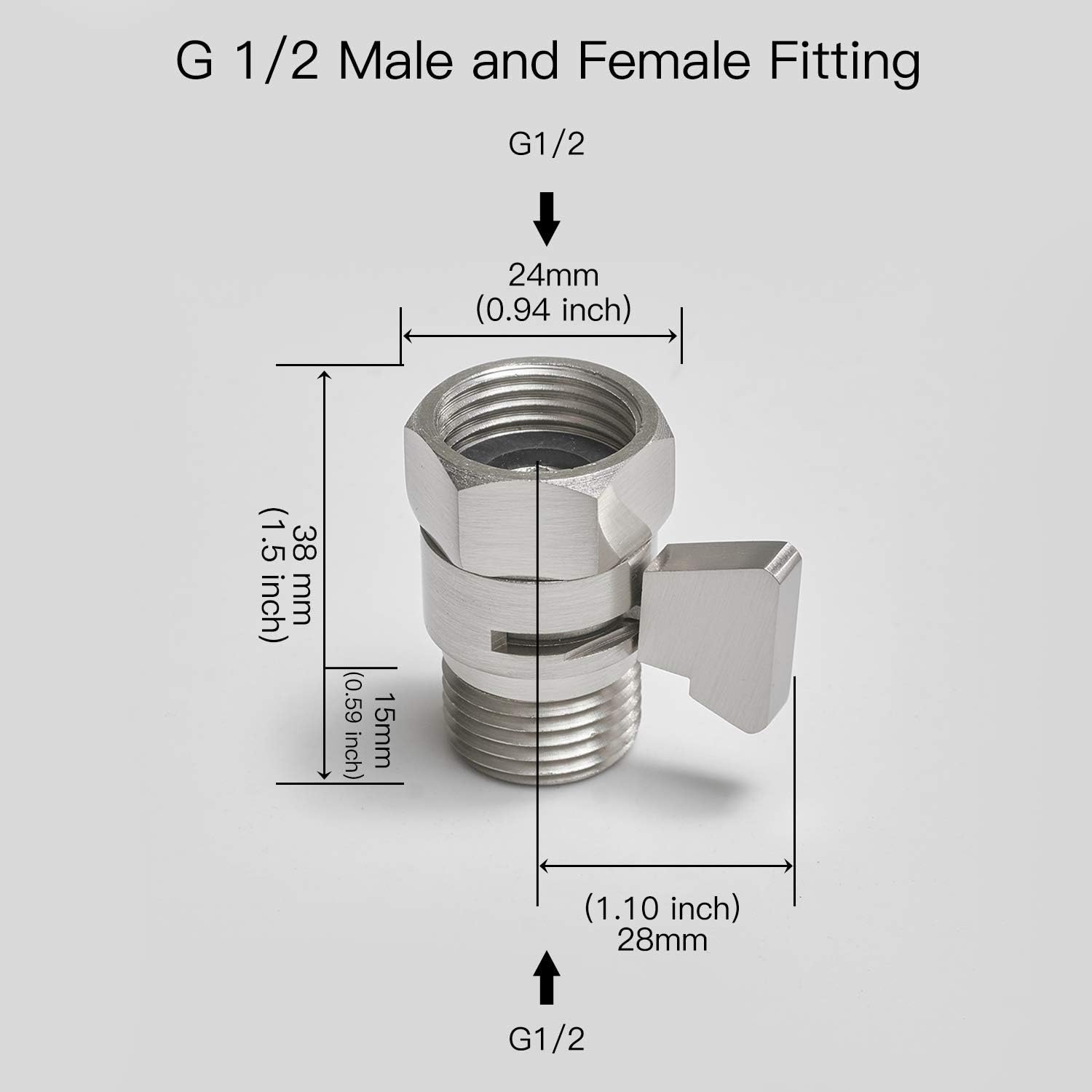 Water Flow Control Valve Water Pressure Regulator Hand shower & Bidet Sprayer Control Shut Off Valve Showerhead Brass Turn off Brushed Nickel G1/2 Standard Connection
