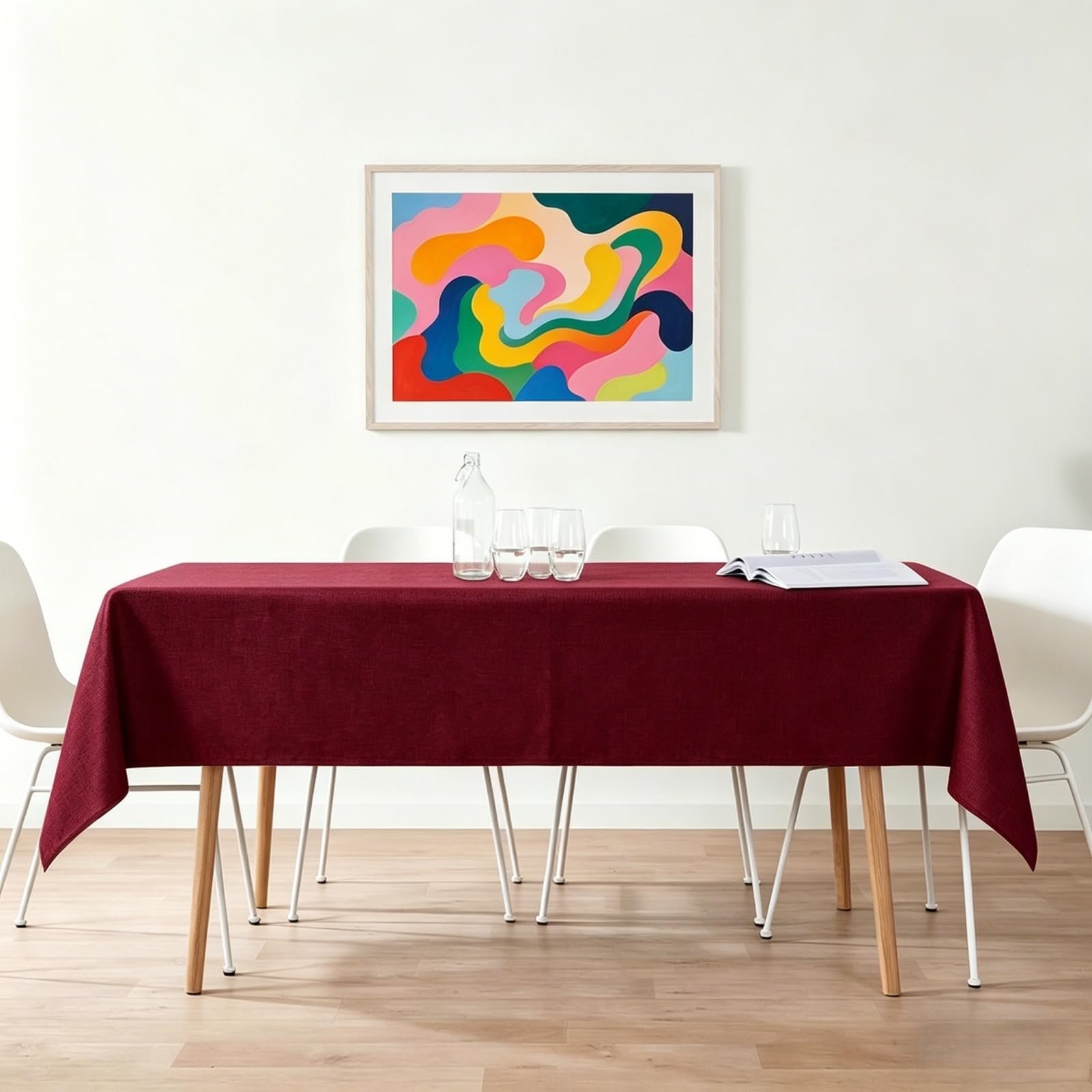 LIHUANE Rectangular Table Cloth 80 x 120 cm Wipe Clean Rectangular Linen Table Cloth Fabric Washable for Garden Dining, Summer, Wedding, Camping, Red Wine