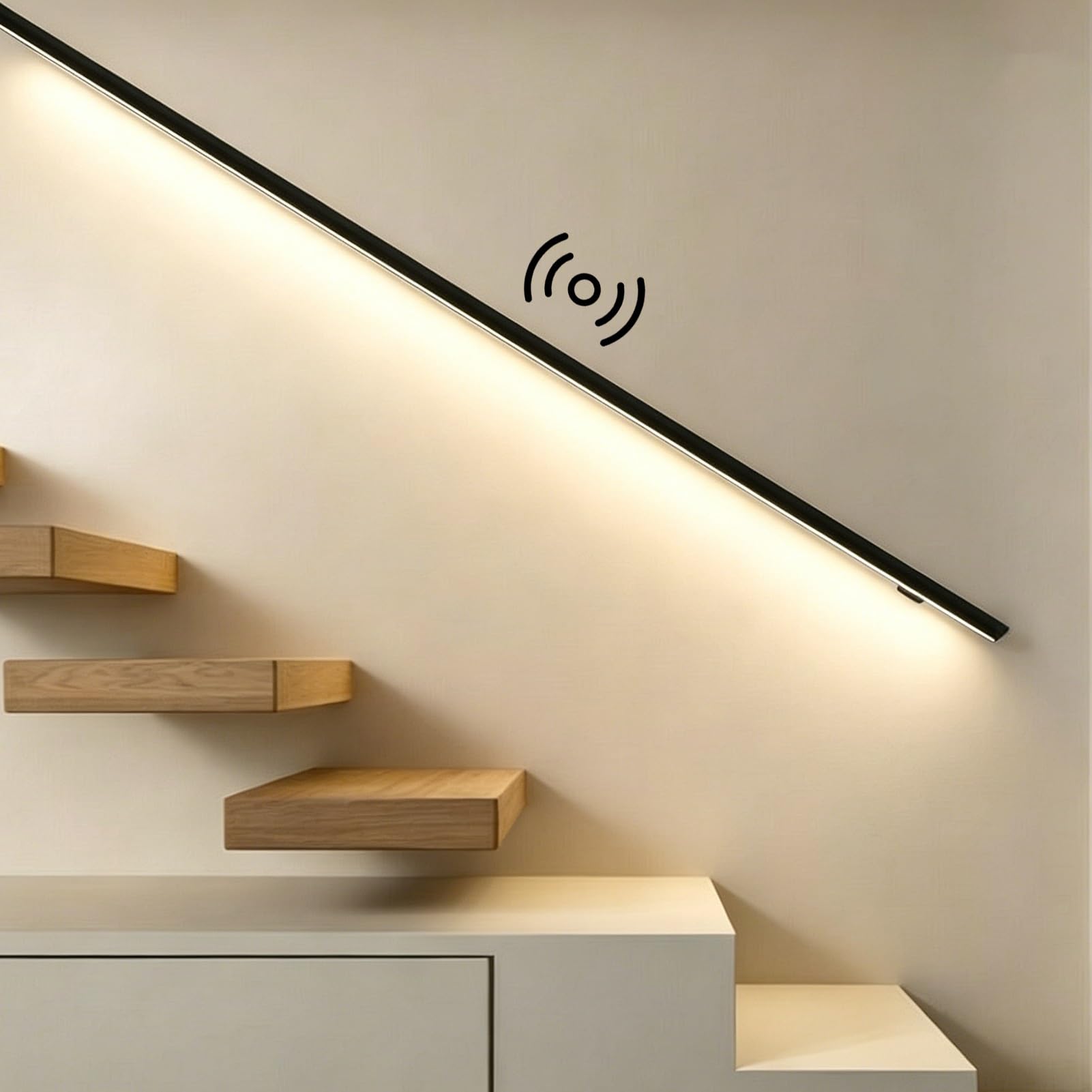 LED Lighting Aluminum Alloy Stair Handrail, Illuminated Sensor Activated Banister Rails for Hallway, Wall Mounted Support Stair Railing Rod(Right Natural Light,2.3ft/0.7m)