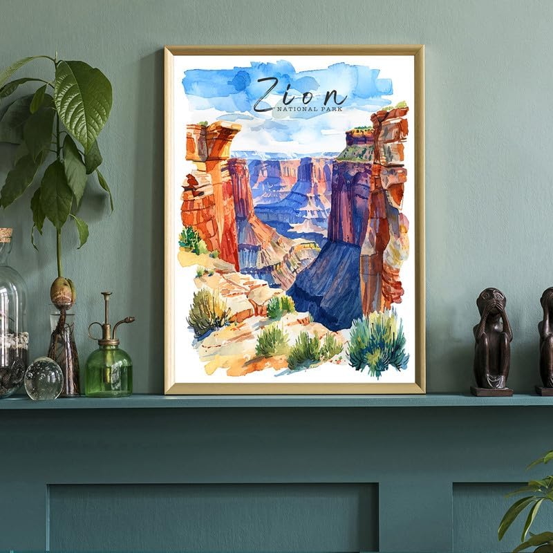 Miniatura 3 de Pera Print Póster del Parque Nacional Zion, póster de viaje retro de Utah, póster vintage del Parque Nacional, 12 x 18 pulgadas