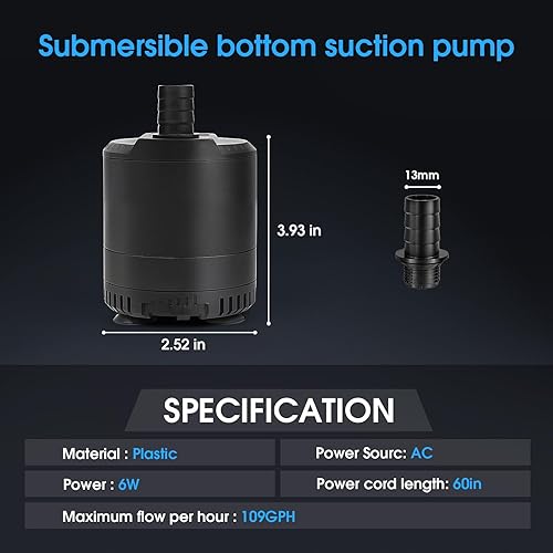 Miniatura 6 de Bomba sumergible para acuario 109-724GPH, bomba de agua para acuario, flujo de agua ajustable, funcionamiento silencioso, 1 boquilla, adecuado