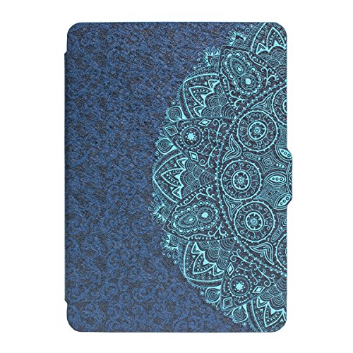Walnew Protective Case For Amazon Kindle Voyage(2014)-The Thinnest And Lightest Colorful Painting Pu Leather Cover With Auto Sleep/Wake Function,Blue Flower #TOP7