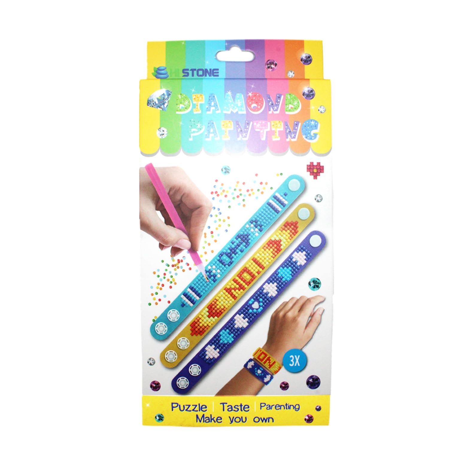 Pracht Creatives Hobby 6048-20061 Diamond Painter Bracelets, Pack of 3, Craft Set for Personalized Bracelet with Rhinestones for Children from 5 Years