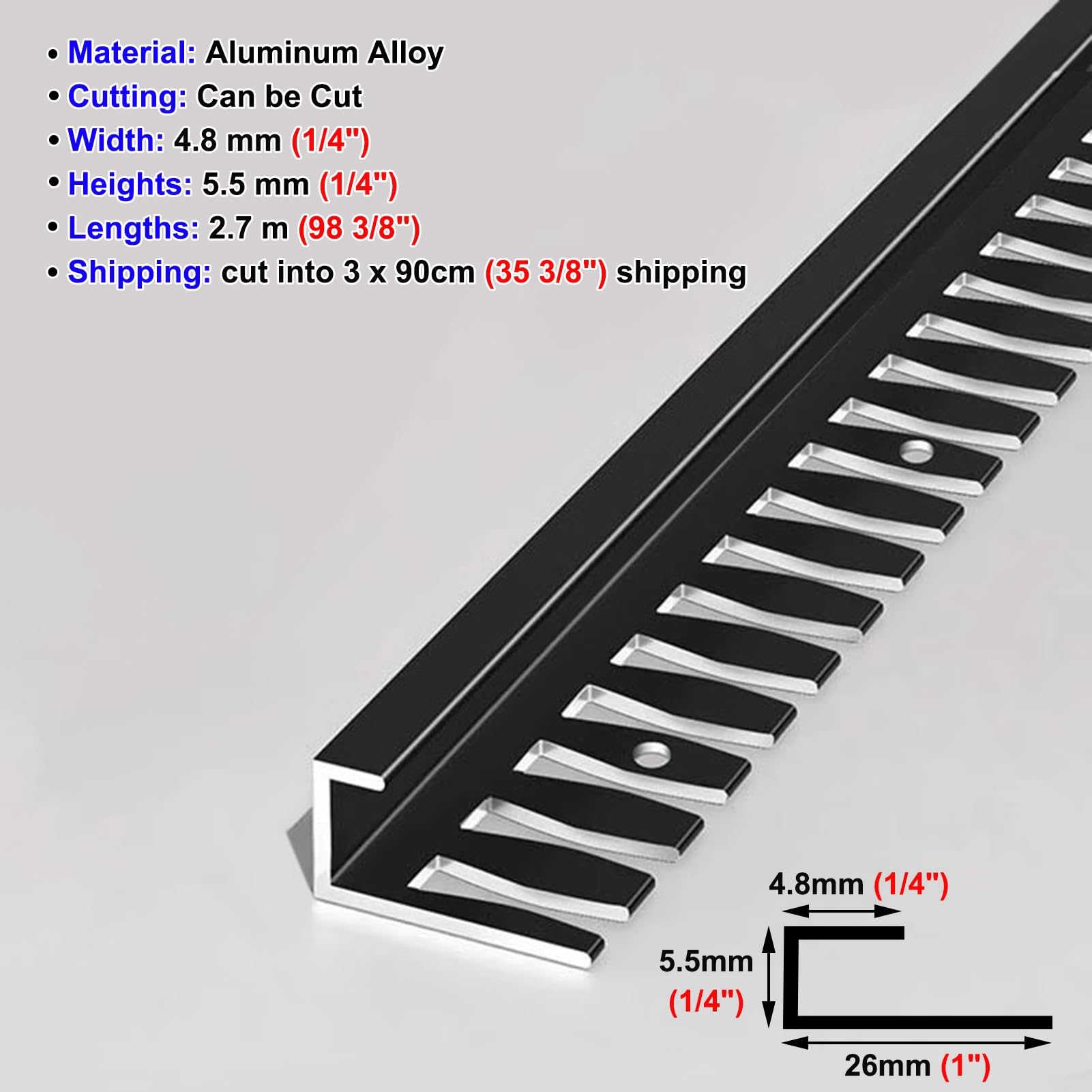 Listwa PrzejśCiowa Listwa Przejściowa do Podłóg Drewnianych o Szerokości Krawędzi 5 mm, Progi Metalowe, Listwa Przejściowa do Drzwi, Progi Wykończeniowe do Łączenia Paneli(Black)
