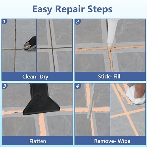 Miniatura 5 de Kit de reparación de lechada para azulejos, relleno de lechada beige de 17.64 onzas para ducha, baño y baldosas de piso, sellador de lechada