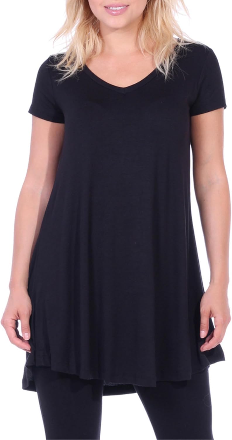 Popana Short Sleeve Tunic Tops for Women, Flowy Stretch Loose Fit Short Sleeve Tunic Tops for Leggings