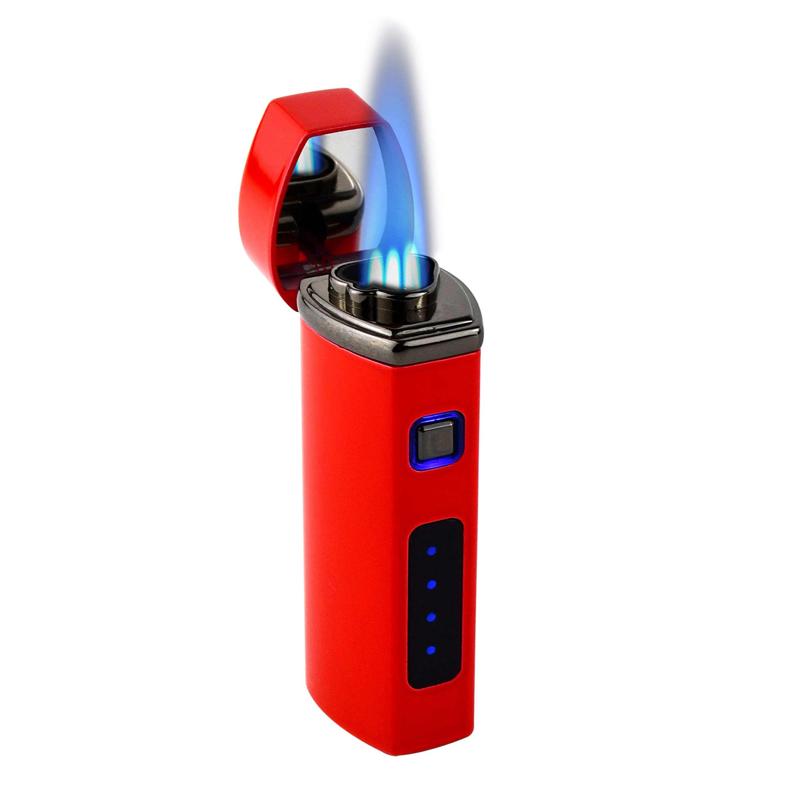 Pardo Cigar Torch Lighter - Windproof Electric Lighters Rechargeable with Triple Jet Flame, Refillable Butane, Adjustable Flame, Micro USB Charging Cable - Ideal Lighter for Cigar Lovers, Red