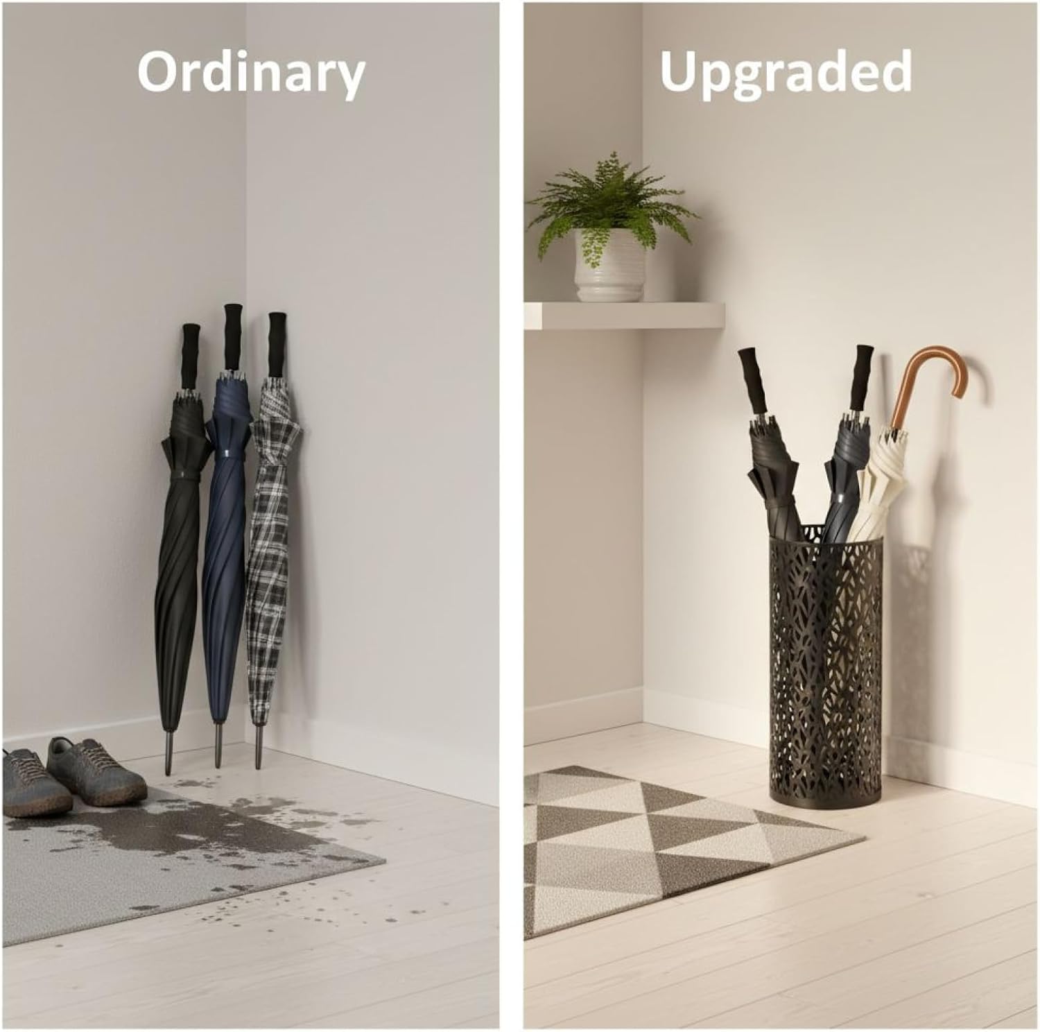 16.5 in Metal Floral Cutout Umbrella Stand, Lightweight Black Umbrella Holder, Versatile Organizer for Entryway, Home and Office Storage