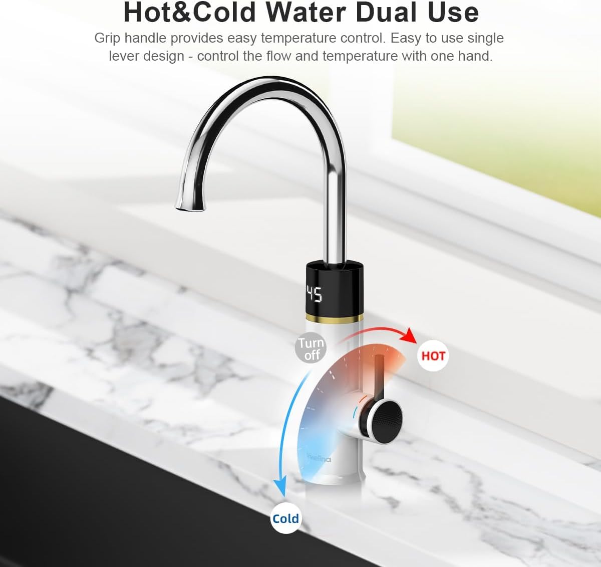Instant Electric Hot Water Faucet, 220 V bezzbiornikowy elektryczny podgrzewacz wody, z wyświetlaczem cyfrowym (biały)