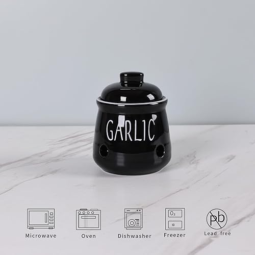 Vista 11 de HAOTOP Soporte de ajo con tapa, mini recipiente de cerámica para encimera, mantiene tus dientes de ajo frescos, rojo