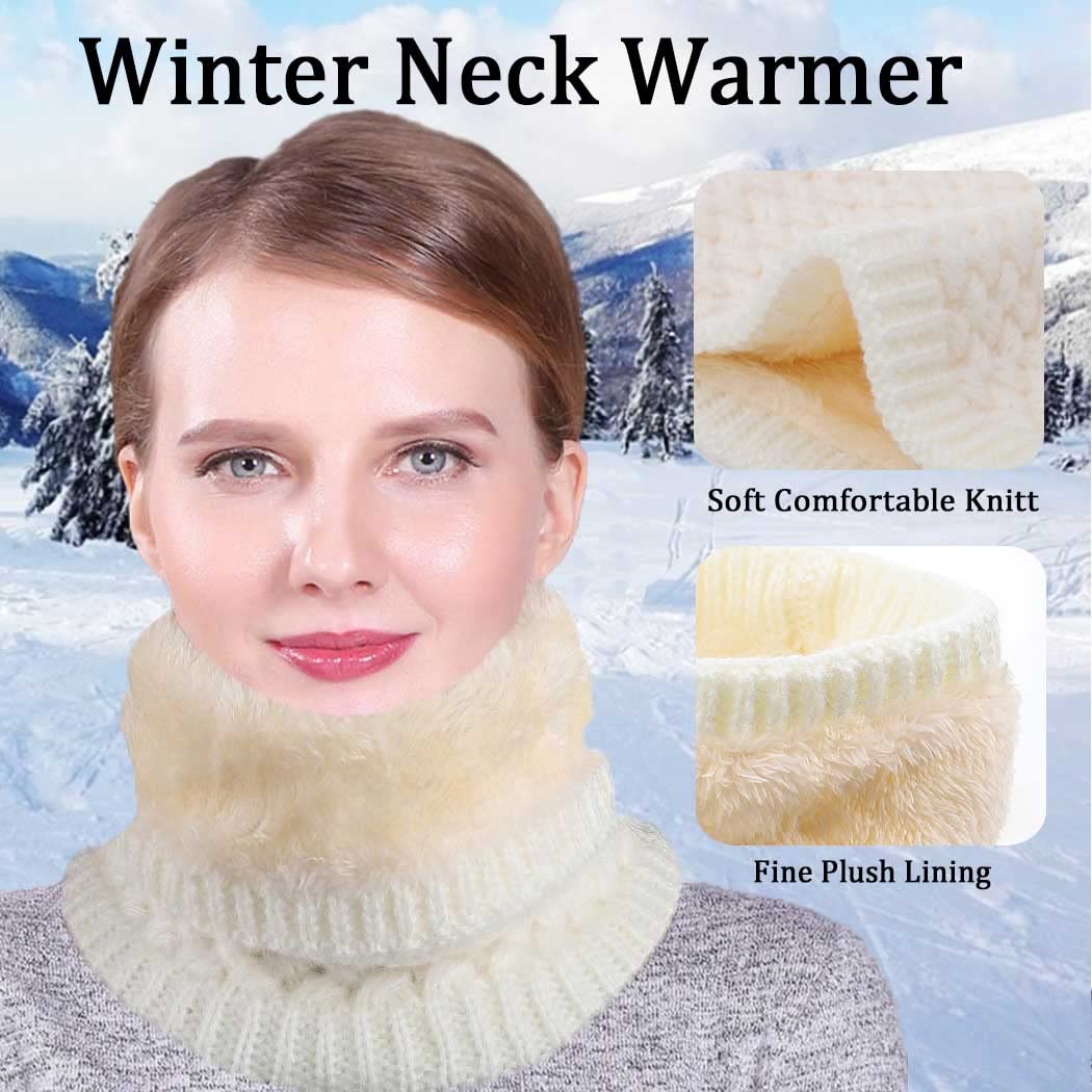 Tgirls Winter Neck Warmer for Women Men Neck Gaiter Thick Windproof Scarf Ski Face Mask Cover Tube Circle Scarves (White) - Image 4