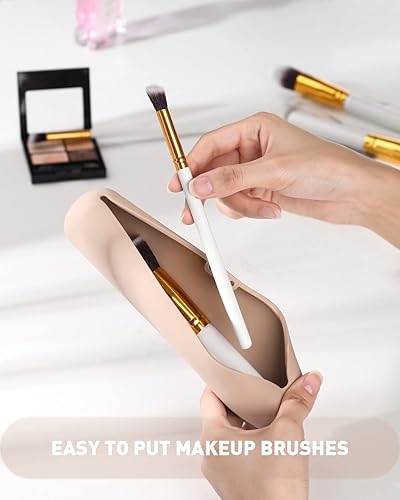 Miniatura 5 de Soporte grande para brochas de maquillaje con bloqueo magnético, organizador de brochas de maquillaje de silicona mejorado con diseño anticaídas,