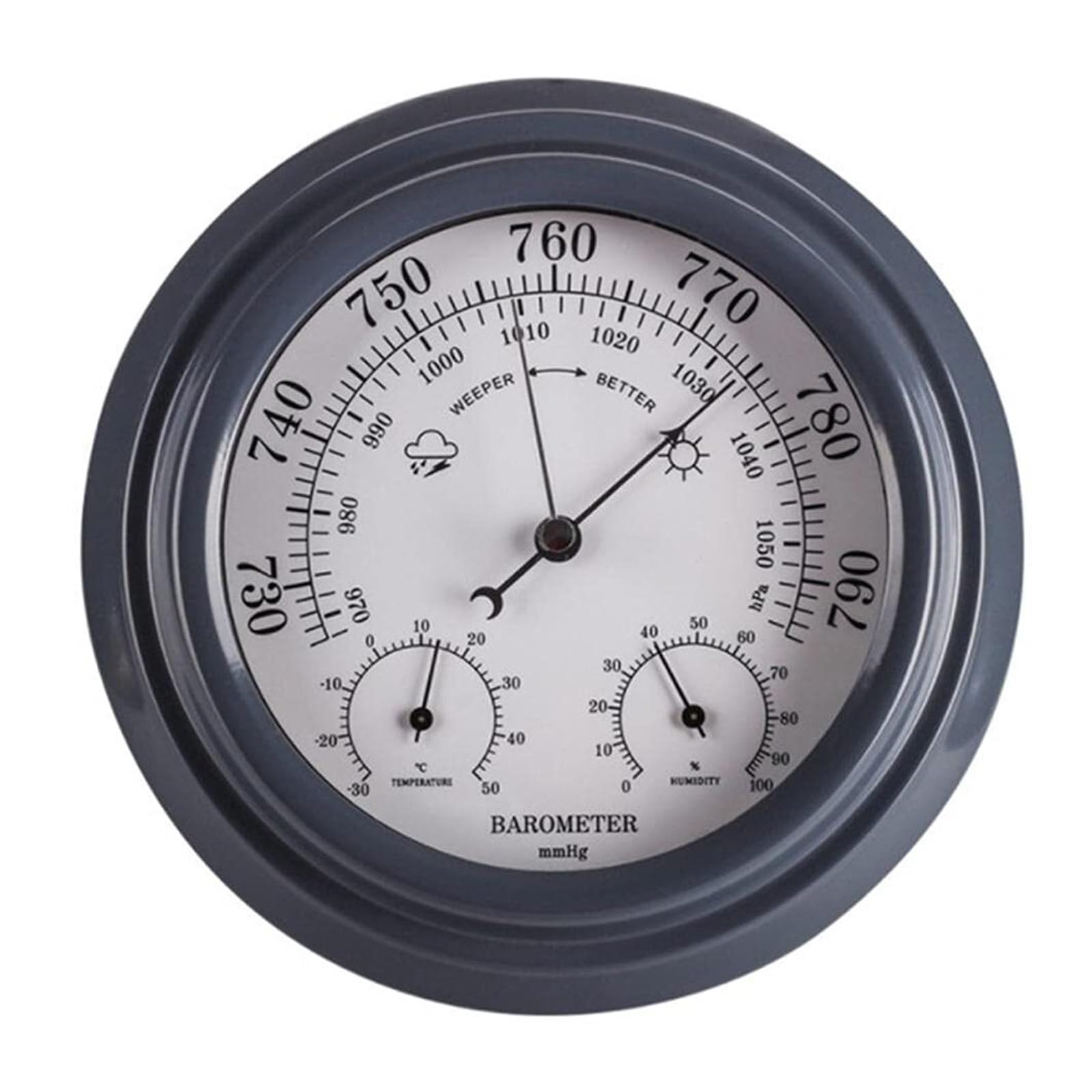 Barometer, Analoge Wetterstation, Wetterbarometer, Wandbarometer, 3-in-1-Thermometer-Hygrometer-Wetterstation, Schwarz