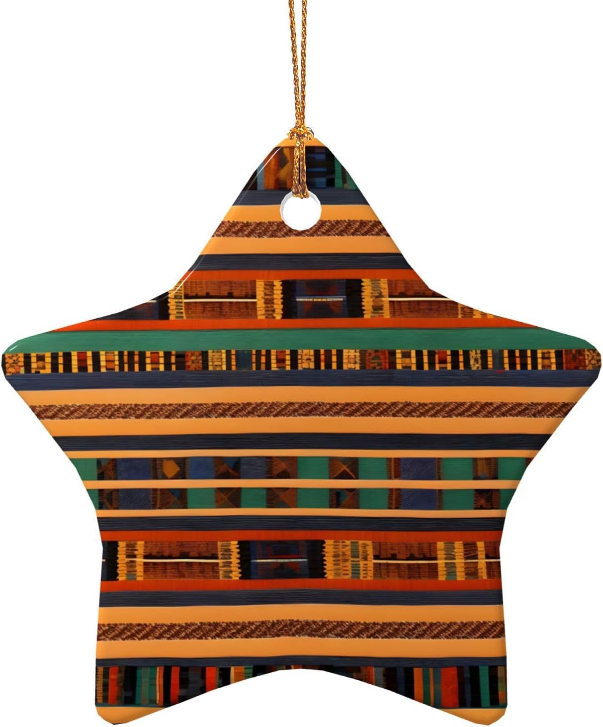 African Weaving Print Stained Ceramic Hanging Ornament, Christmas Tree Ornaments for Gift Exchange, Gift Idea