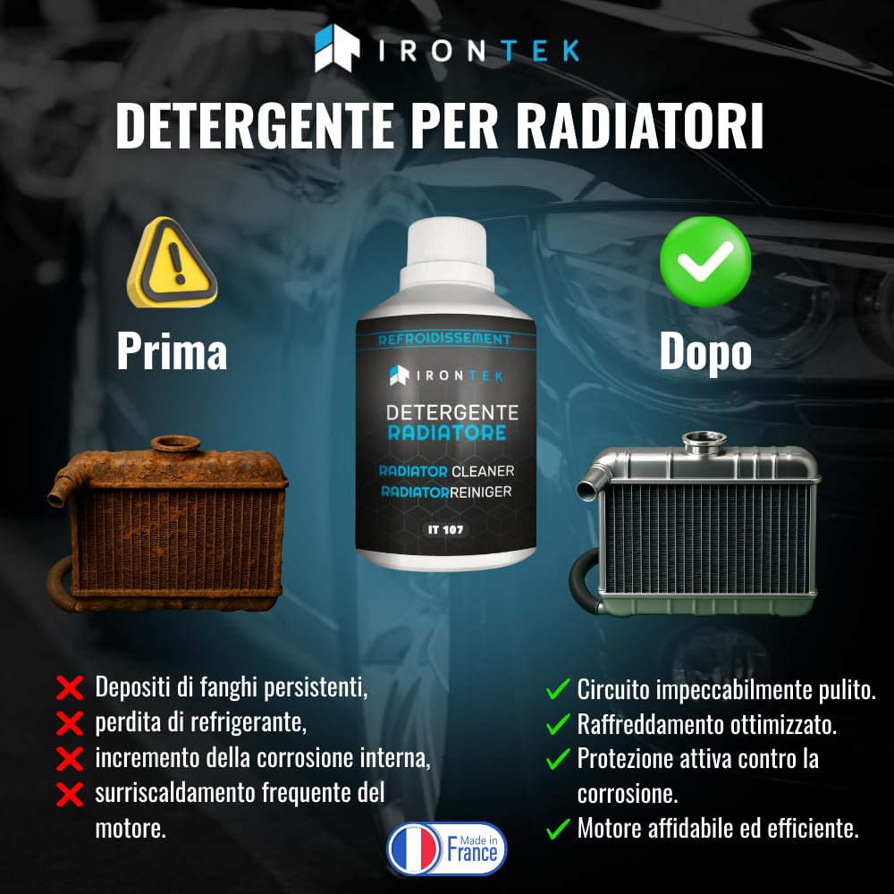 Pulitore Radiatore e Circuito Raffreddamento - IRONTEK - 300ml | IT107 | Anticalcare | Antiruggine | Anticorrosione | Auto e Moto