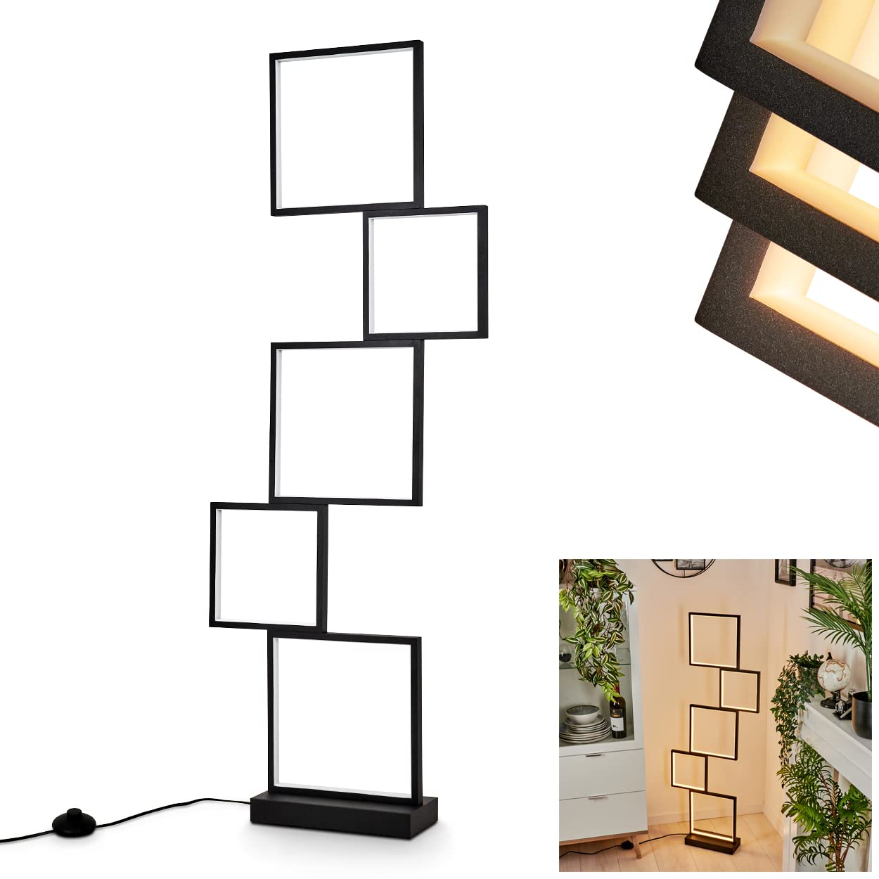 Hofstein Floor & lamp Bacolod, Dimmable Metal Lamp, 34 Watts, 3400 Lumens, 3000K Warm White, Light Effect, Foot Switch
