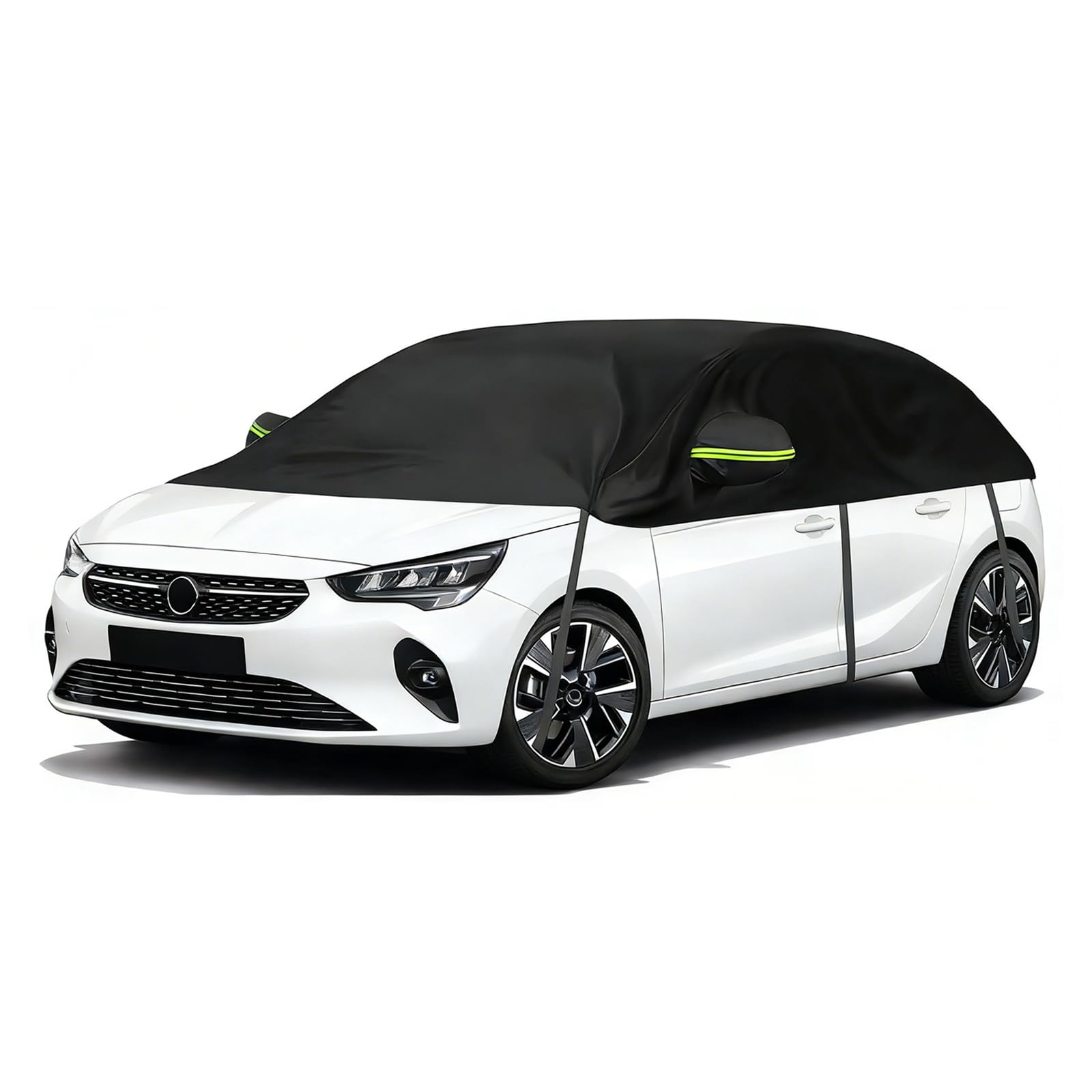 Halbe Autoabdeckung Ersatz Passend für Opel Corsa D Renault Clio VW Golf VW Polo, Universelle Sonnenfest Hälfte Halbgarage, Wasserdicht Auto Halbgarage, UV-Beständige Regen Sonne Staub Schutz
