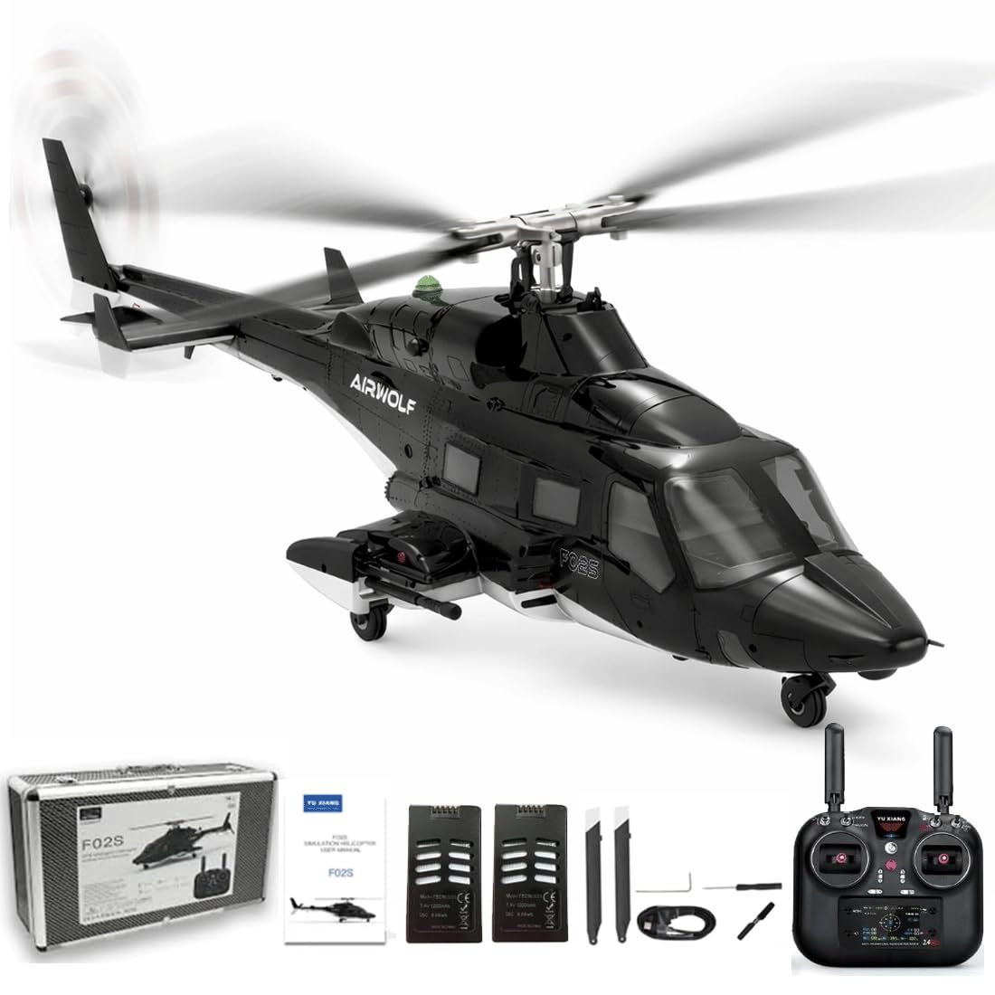 NULA YUXIANG F02S Air-Wolf RC Hubschrauber für Erwachsene, 8CH 3D/6G Flybarless Ferngesteuertes Flugzeug Helikopter mit Stabilisierung Optischer Flusspositionierung-RTF