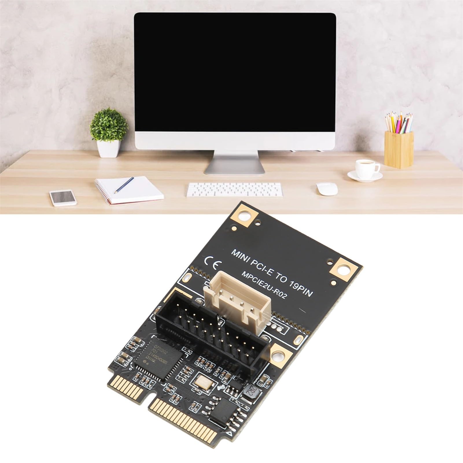 Mini PCIE to USB3.2 GEN1 Front 19Pin Expansion Card, 5Gbps, USB Hot Swap, Stable Power Supply, RENESAS Main Control Chip, Support for WINXP, WIN7, 8 10 11