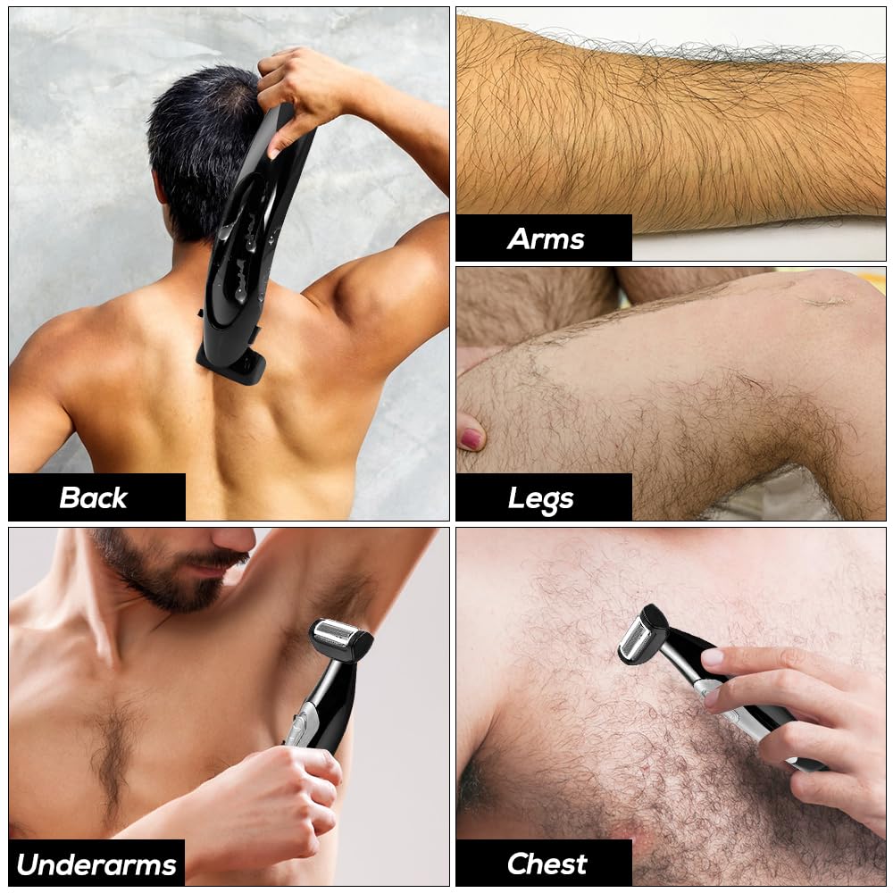 Rasoio Schiena Uomo,HOVCEH Elettrico Rasoio Corpo Uomo con Impugnatura Rimovibile, Multifunzionale Rasoio Elettrico Corpo Bagnato e asciutto Ergonomico Rasoio per la Schiena per Tutto il Corpo