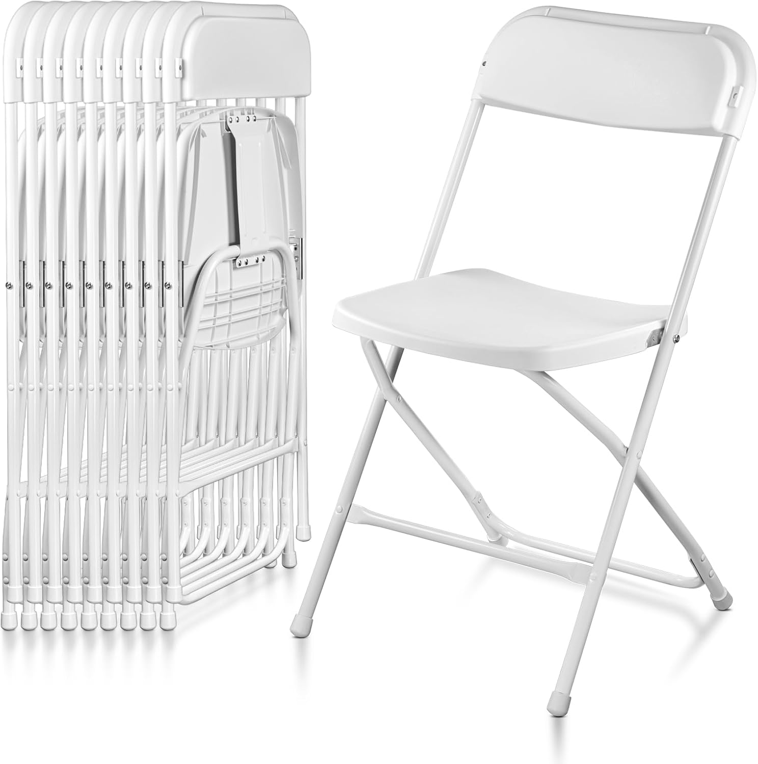 10 Pack White Folding Chairs, Indoor Outdoor Portable Stackable Commercial Seat with Steel Frame 350lb Capacity for Events, Weddings, Office, Parties