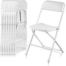 10 Pack White Folding Chairs | Indoor Outdoor Portable Stackable Commercial Seat with Steel Frame 350lb Capacity for Events, Weddings, Office, Parties
