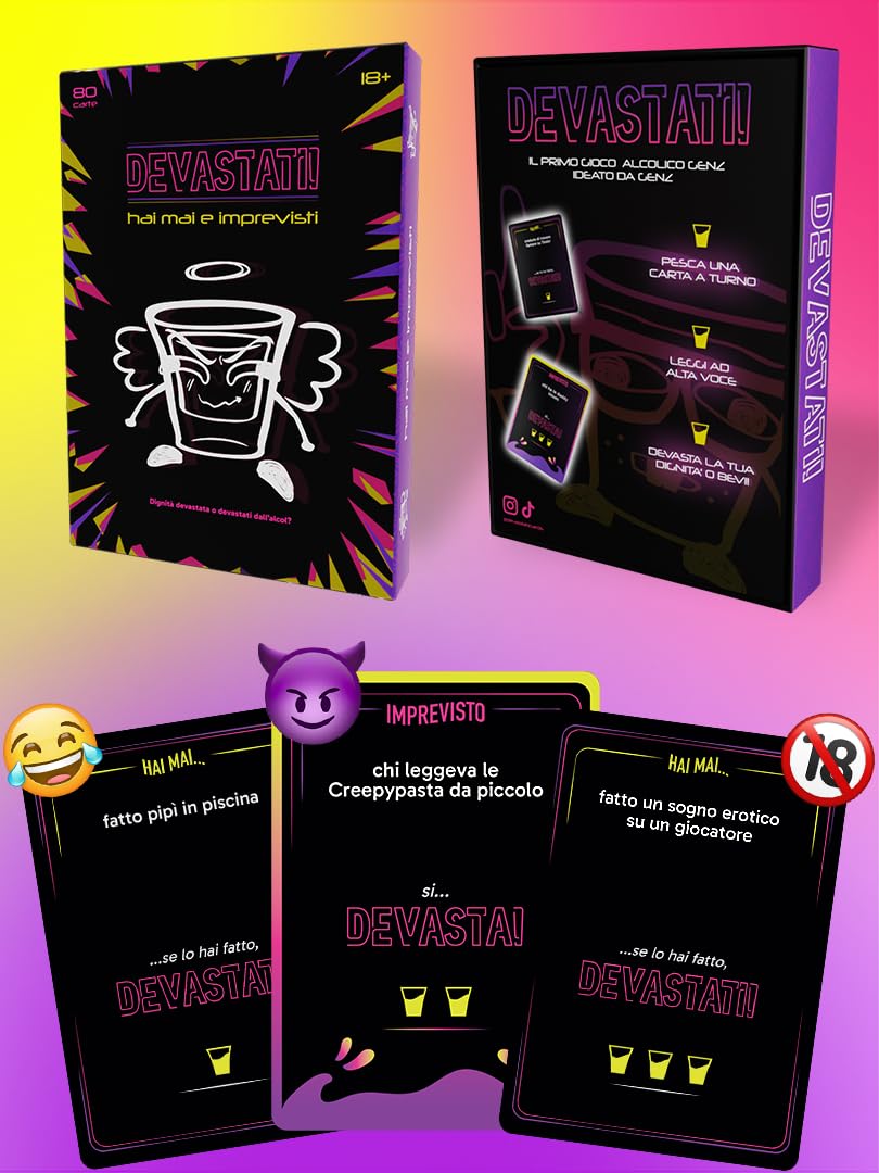 Hai Mai e Imprevisti (Versione 2025) | Gioco da tavolo alcolico per Gen Z (18+) | Carte per bere con sfide, gossip e meme | Perfetto per feste