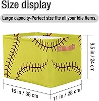 Vista 2 de AUUXVA Cesta de almacenamiento de béisbol y sóftbol amarillo, caja de almacenamiento grande con asas, cestas de regalo de Pascua, ideales para bebés