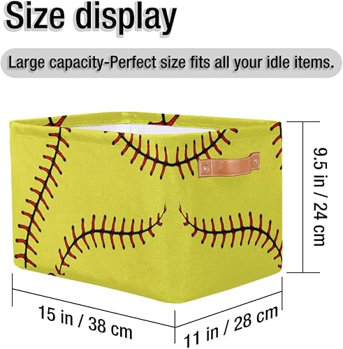 Miniatura 2 de AUUXVA Cesta de almacenamiento de béisbol y sóftbol amarillo, caja de almacenamiento grande con asas, cestas de regalo de Pascua, ideales para bebés