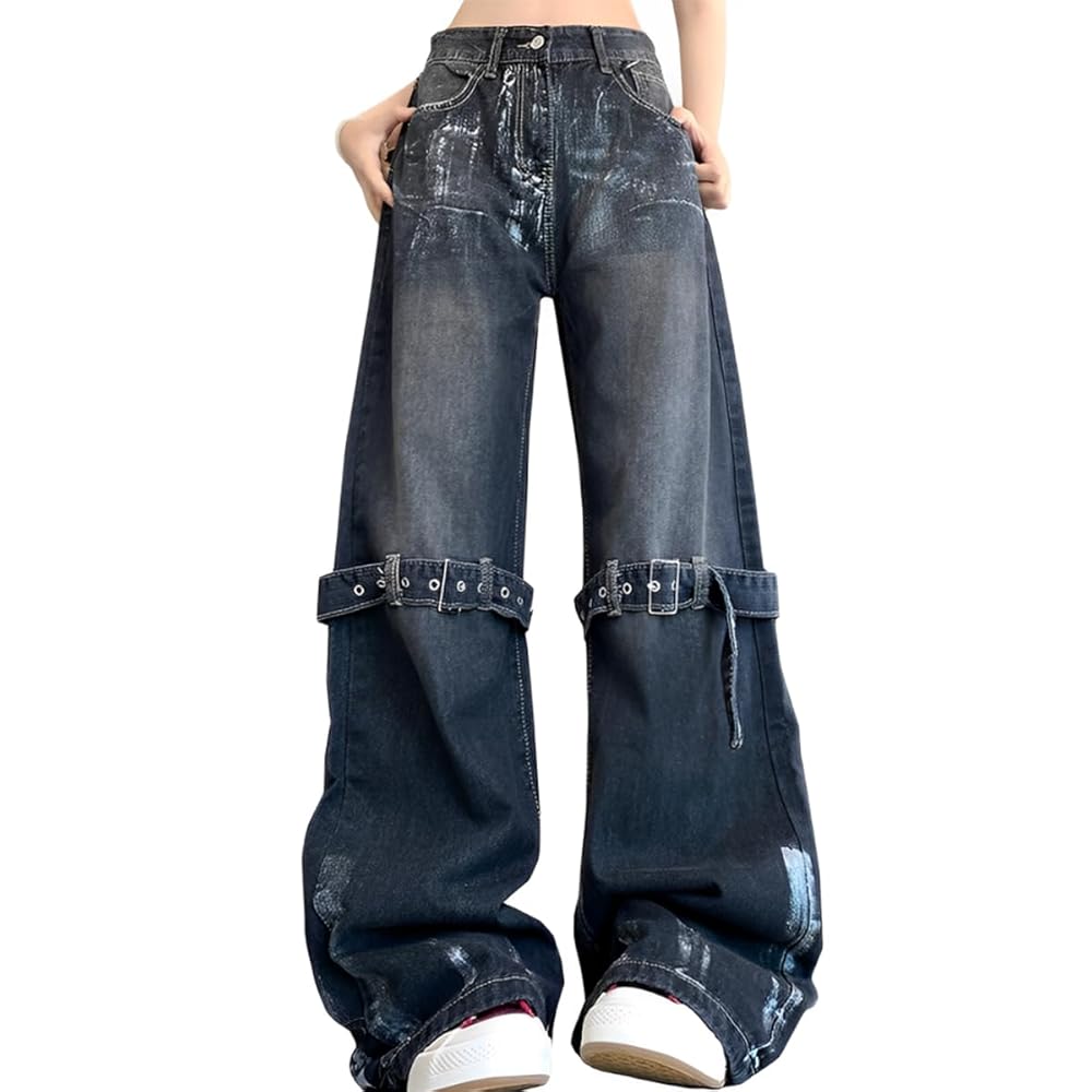 Amazon.com: kakarin choyx Fashion High Waist Straight Baggy