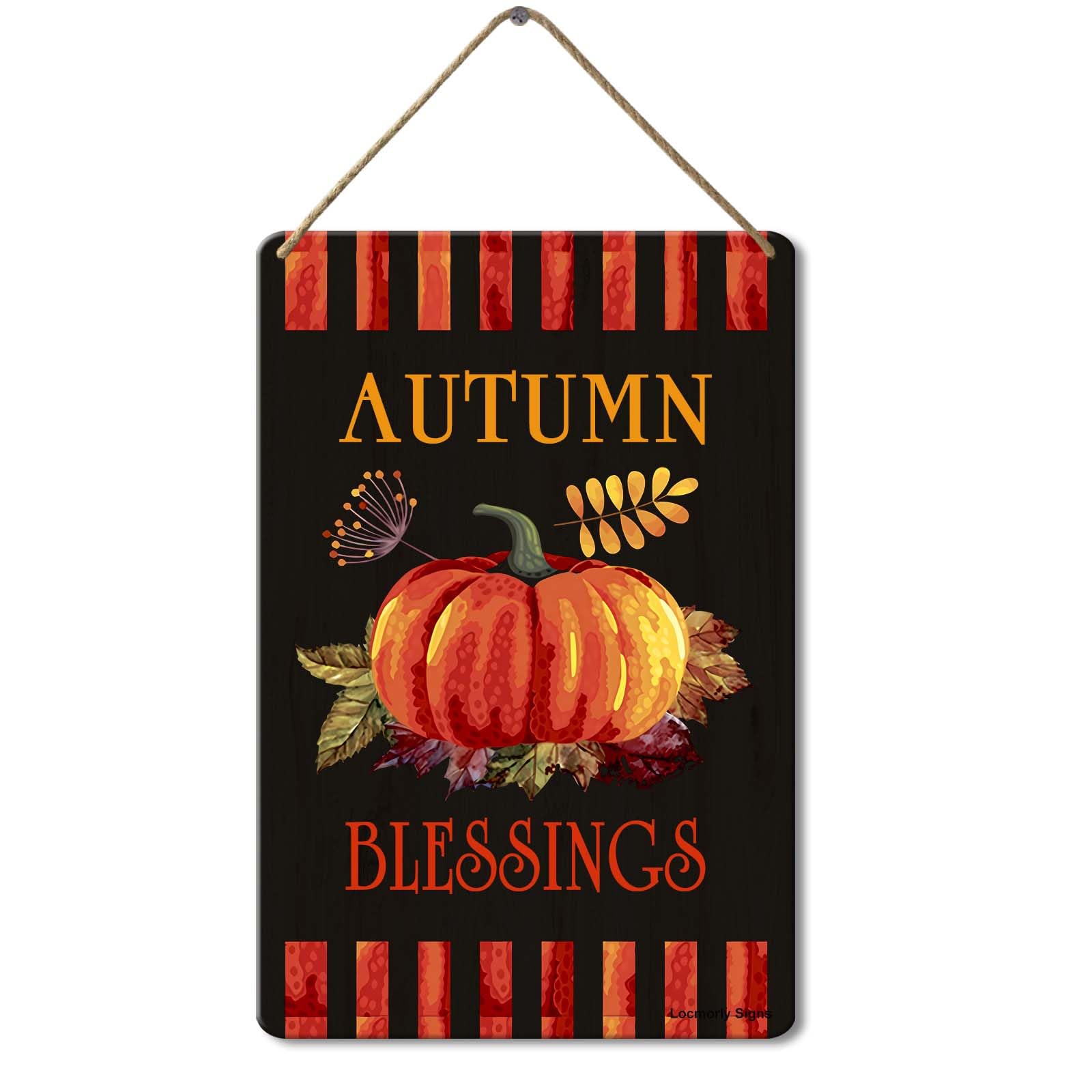 Autumn Blessings Sign Wooden Wall Hanging Plaque Sign, 8x12 Inch, Autumn Harvest Thanksgiving Decorations