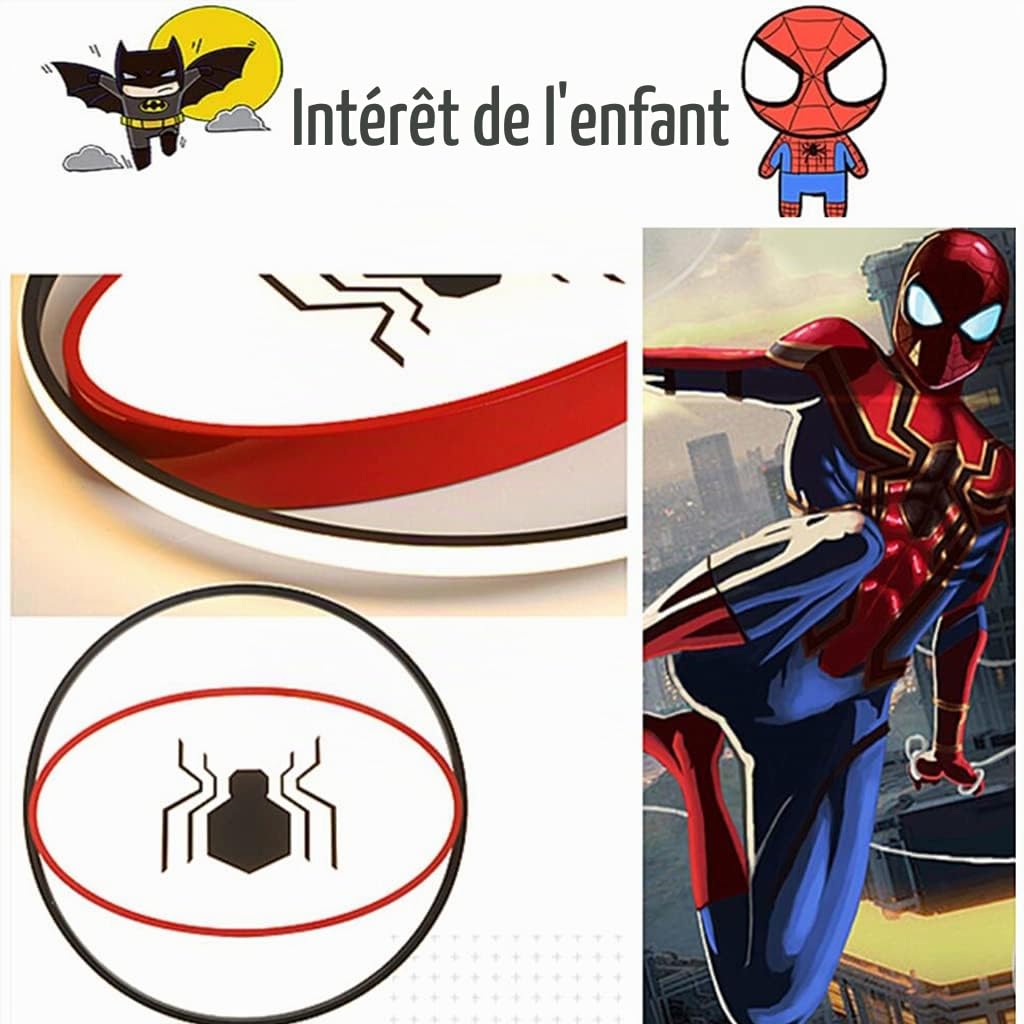 WJLL Plafonnier Moderne Chambre d'enfant Lampe De Plafond Lustre LED Dimmable avec Télécommande Éclairage De Plafond Super-héros spiderman pour Garçons Filles Chambre Restaurant Lumière,40cm