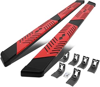 Auto Dynasty 5.5 Inches Running Boards Compatible with 2009-2024 Dodge Ram 1500 Extended/Quad Cab, Stainless Steel Flat Red Cutout Step Plate Nerf Bar, Black Painted Finish