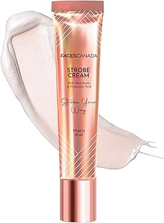 FACES CANADA Strobe Cream Mini- Peach, 18ml | Primer + Highlighter + Moisturizer | Shea Butter &amp; Hyaluronic Acid | Intense...