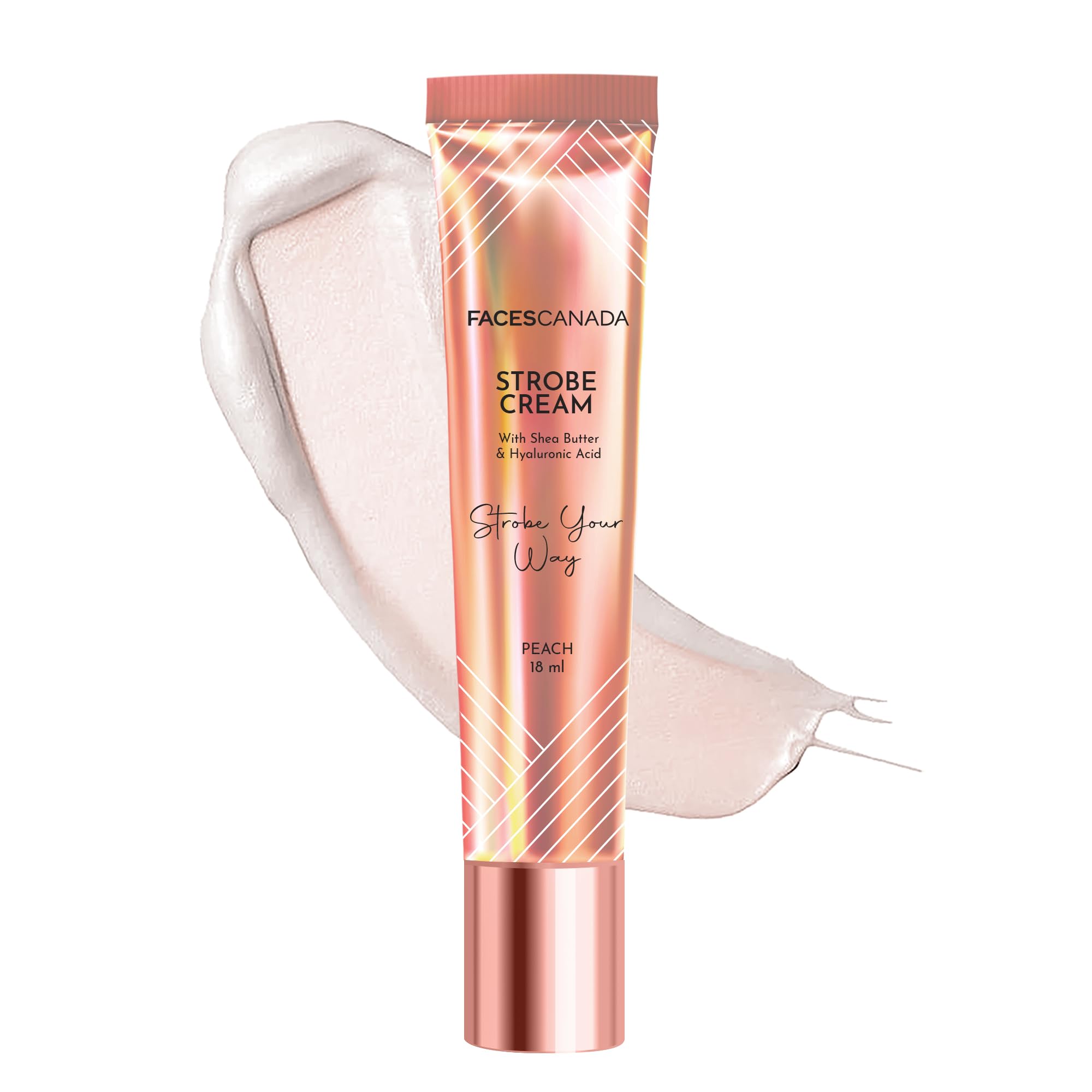 FACES CANADA Strobe Cream Mini- Peach, 18ml | Primer + Highlighter + Moisturizer | Shea Butter & Hyaluronic Acid | Intense Hydration | Flawless Radiant Dewy Skin | Illuminating & Glowing Makeup Base-image-15